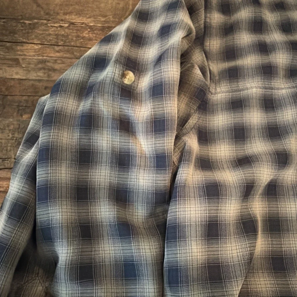 The North Face Shirt Men's Large Blue Plaid Modal Hiking Outdoor Pocket!